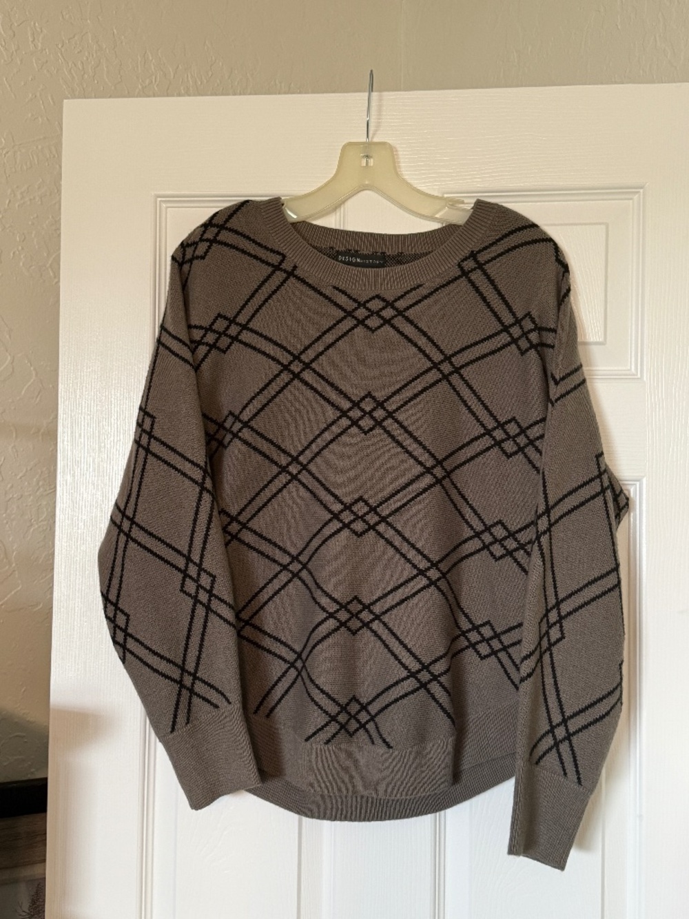 Argyle olive green black ladies tunic long sleeve casual sweater sz medium women